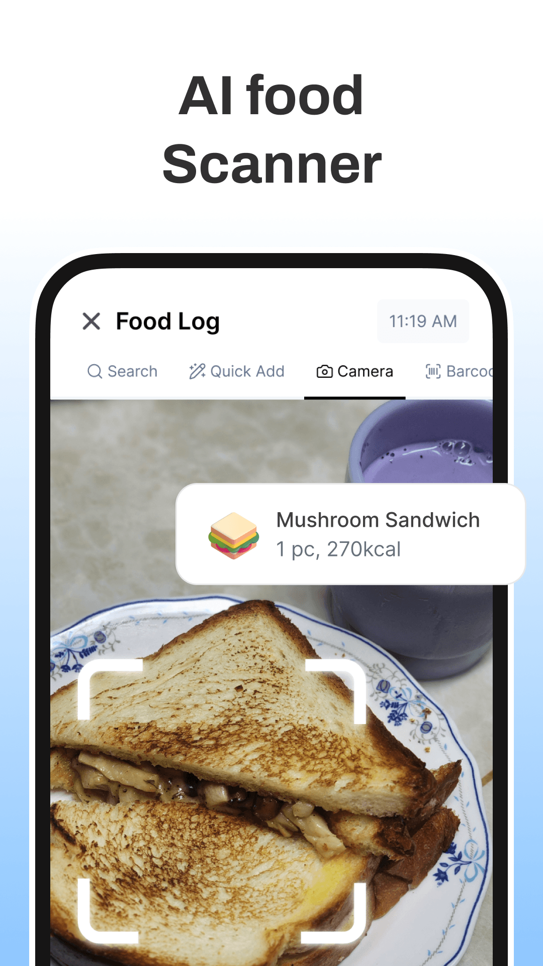 AI food scanner recognizing a meal from a photo