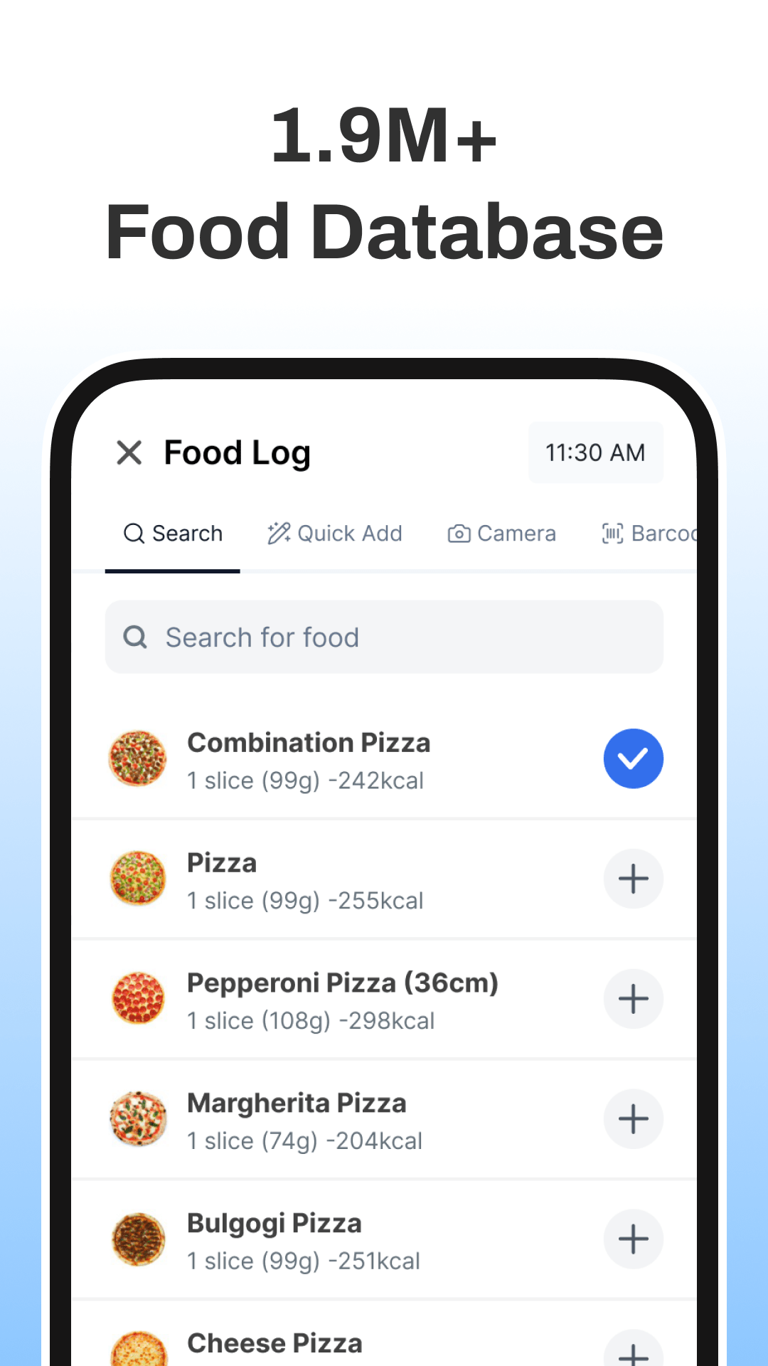 Food search with over 1.9 million database entries