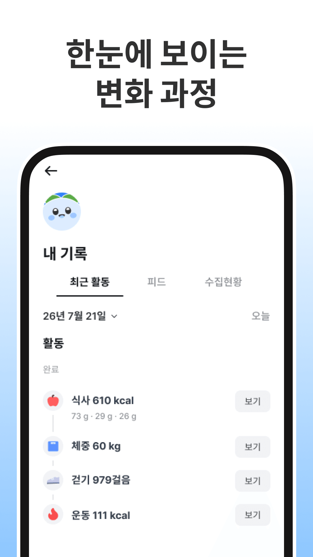 식사·체중·걷기·운동 기록을 모아 보는 활동 내역